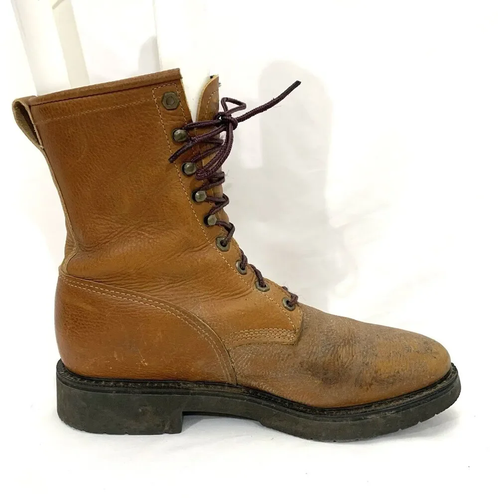 Justin Original Brown Leather 0762 Soft Toe Lace Up Work Boots Men’s Size 11 D
